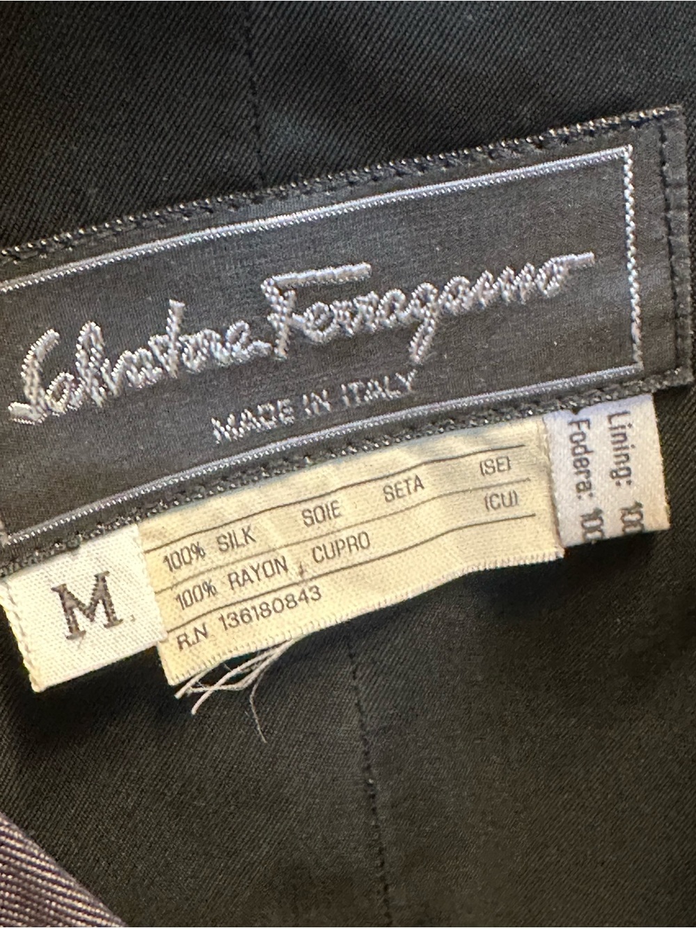 Salvatore Ferragamo Charcoal Satin Sleeveless Top with Gold and Tan Scenic Print - Picture 2 of 3